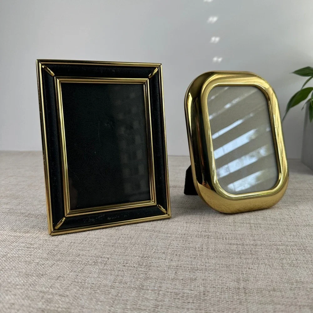 Vintage Brass Picture Frames Set of 2 4x6 Gold Black Korea Hollywood Regency